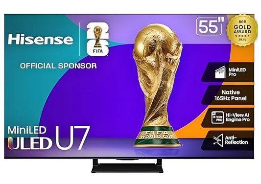 Hisense 55" U7 Mini-LED ULED 4K UHD Best Premium Gaming Google Smart TV (55U75QG, 2025 Model) - QLED, Native 165Hz, VRR 288, Up to 3000 Nits, HDR10+, Dolby Vision IQ · Atmos, IMAX Enhanced, 2.1.2 Ch